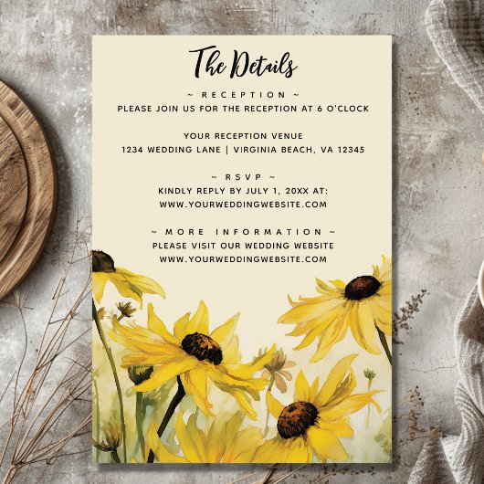 Watercolor Yellow Daisies | Daisy Wedding Details Begleitkarte