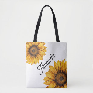 Watercolor Yellow Diagonal Script Name Sonnenblume Tasche