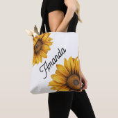 Watercolor Yellow Diagonal Script Name Sonnenblume Tasche (Von Nahem)