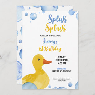 Watercolor Yellow Duck Baby Boy Geburtstag Einladung