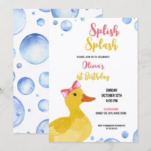Watercolor Yellow Duck Baby Girl Geburtstag Einladung