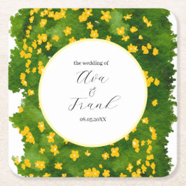 Watercolor Yellow Floral Garden White Wedding Rechteckiger Pappuntersetzer