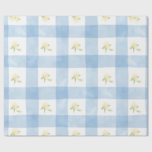 Watercolor Yellow Floral on Plaid Geschenkpapier (Flach)