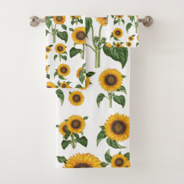 Watercolor Yellow Flowers Botanical Foliage Badhandtuch Set