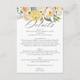 Watercolor Yellow Peach Blooms Wedding Detail  Begleitkarte