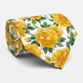 Watercolor Yellow Peony Floral Pattern Krawatte
