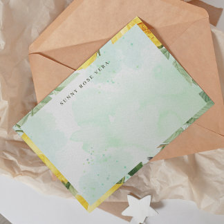 Watercolor Yellow Rose Green Splash Mitteilungskarte