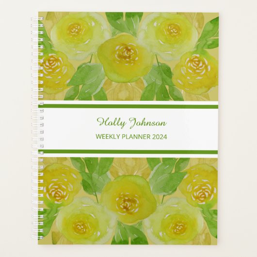Watercolor Yellow Roses Floral Weekly Planer (Vorderseite)