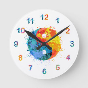 Watercolor Yin and Yang Wall Clock Clock Runde Wanduhr