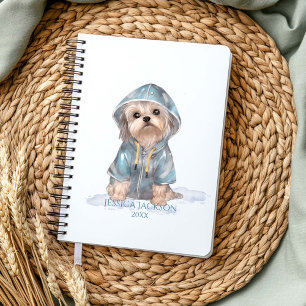 Watercolor Yorkie in blauem Regenmantel jährlich Planer