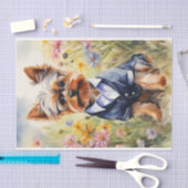 Watercolor Yorkshire Terrier in Blume Decoupage Seidenpapier (Handwerk)