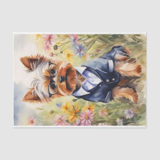 Watercolor Yorkshire Terrier in Blume Decoupage Seidenpapier (Vorderseite)
