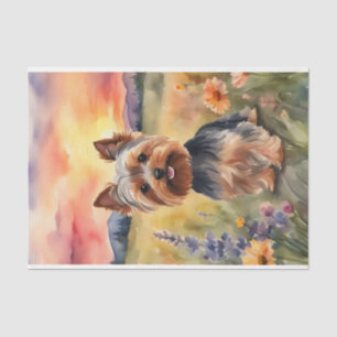 Watercolor Yorkshire Terrier in Blume Decoupage Seidenpapier