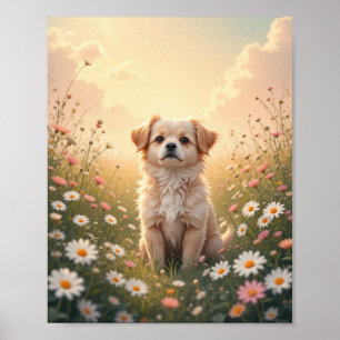 Watercolor Yorkshire Terrier in Blumenfeld Wand  Poster