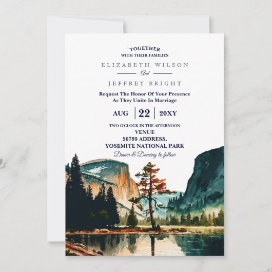 Watercolor Yosemite National Park Wedding Ca US Einladung (Vorderseite)