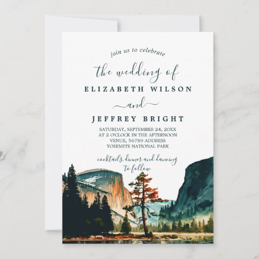 Watercolor Yosemite National Park Wedding Ca US Einladung (Vorderseite)