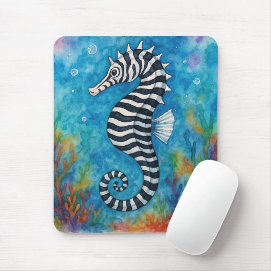 Watercolor Zebra Seahorse Mousepad (Mit Mouse)