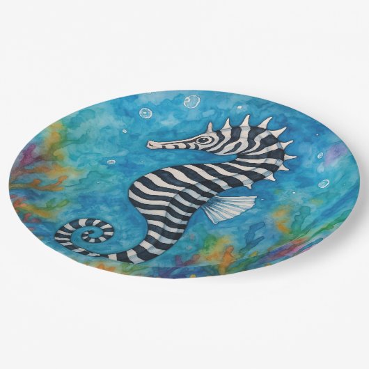 Watercolor Zebra Seahorse Pappteller (Schrägansicht)