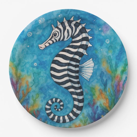 Watercolor Zebra Seahorse Pappteller (Vorderseite)