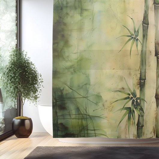 Watercolor Zen Bamboo Harmonie Duschvorhang
