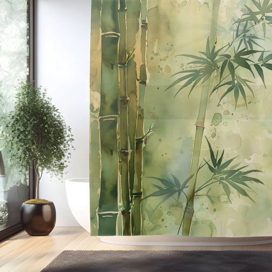 Watercolor Zen Bamboo Harmonie Duschvorhang