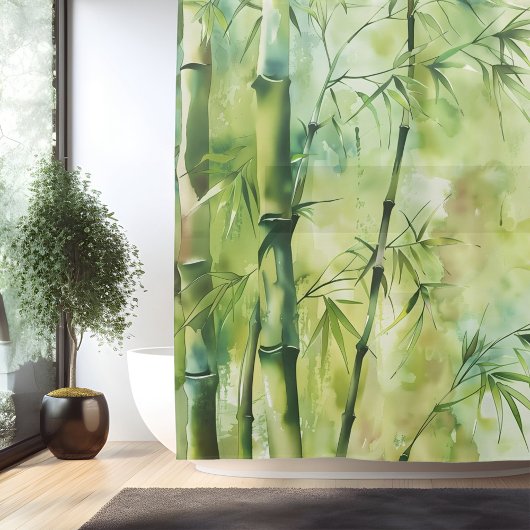 Watercolor Zen Bamboo Harmonie Duschvorhang