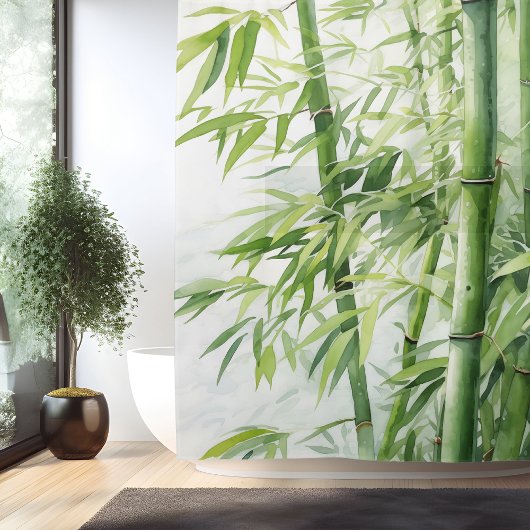 Watercolor Zen Bamboo Harmonie Duschvorhang