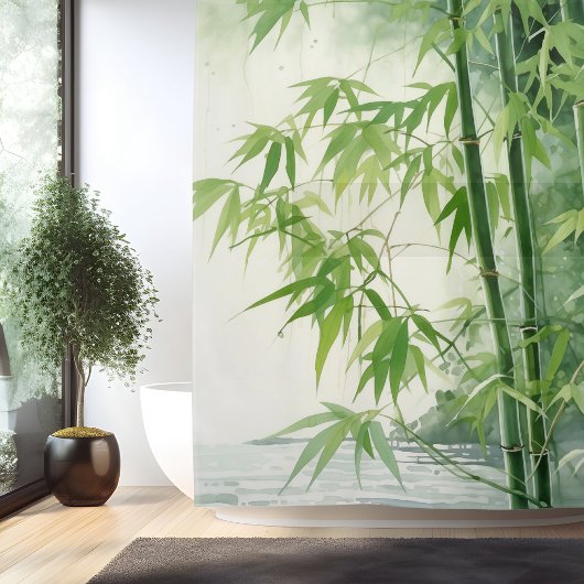 Watercolor Zen Bamboo Harmonie Duschvorhang