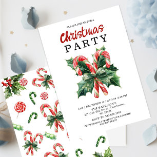 Watercolor-Zuckerstange & roter Bogen Weihnachten Einladung