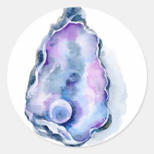 Watercoloraustern-Muschel mit Perle Runder Aufkleber