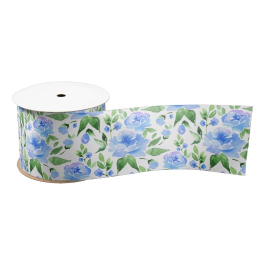 Watercolorblau-Blumen Satinband (Spule)