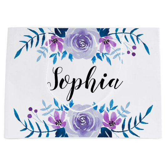 Watercolorblauer lila große geschenktüte (Vorderseite)