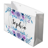 Watercolorblauer lila große geschenktüte (Vorderseite Schrägansicht)