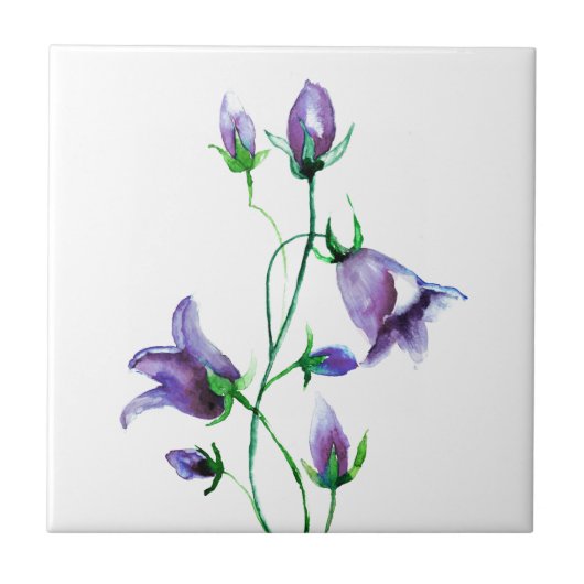 Watercolored violet bluebells florals white purple fliese (Vorderseite)