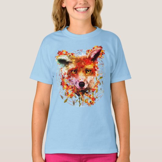 Watercolorfox-Geist-TierBlume des Lebens T-Shirt (Vorderseite)