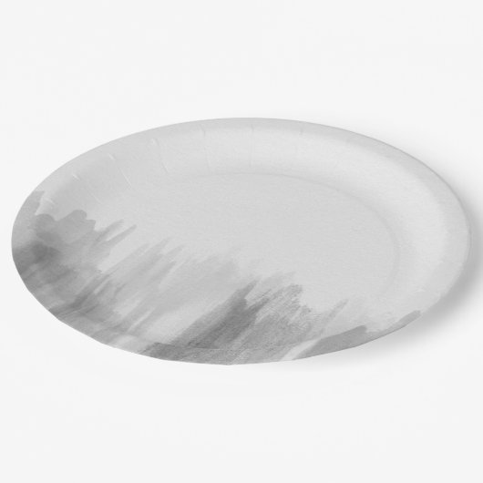 Watercolorgreyscale grauer moderner PapierTeller (Schrägansicht)