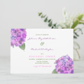 Watercolorlila rosa Hydrangeas-Proben-Abendessen Einladung (Stehend Vorderseite)