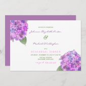 Watercolorlila rosa Hydrangeas-Proben-Abendessen Einladung (Vorne/Hinten)
