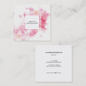 Watercolorrosa BlumenSpritzer-Weißrahmen Quadratische Visitenkarte (Vorne/Hinten)