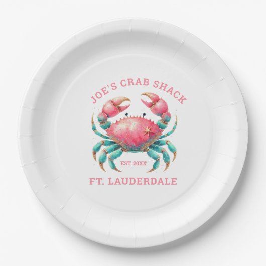 Watercolors Crab Illustration Custom Text Pappteller (Vorderseite)