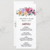 watercolors Florals Modern Botanical Wedding Menükarte (Vorne/Hinten)