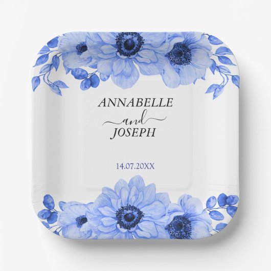 watercolors Florals Modern Botanical Wedding Pappteller (Vorderseite)