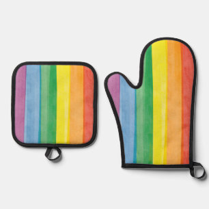 Watercolors Pride Regenbogen Ofenhandschuh & Topflappen-Set