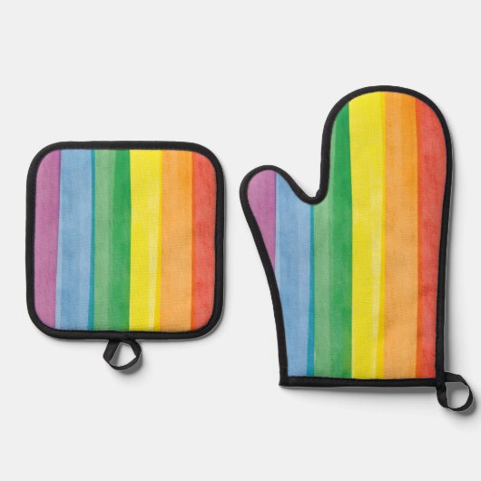 Watercolors Pride Regenbogen Ofenhandschuh & Topflappen-Set (Vorderseite)