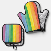 Watercolors Pride Regenbogen Ofenhandschuh & Topflappen-Set (Vorderseite/Rückseite)