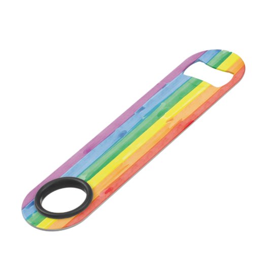 Watercolors Pride Regenbogen Speed Flaschenöffner (Vorderseite Schrägansicht)
