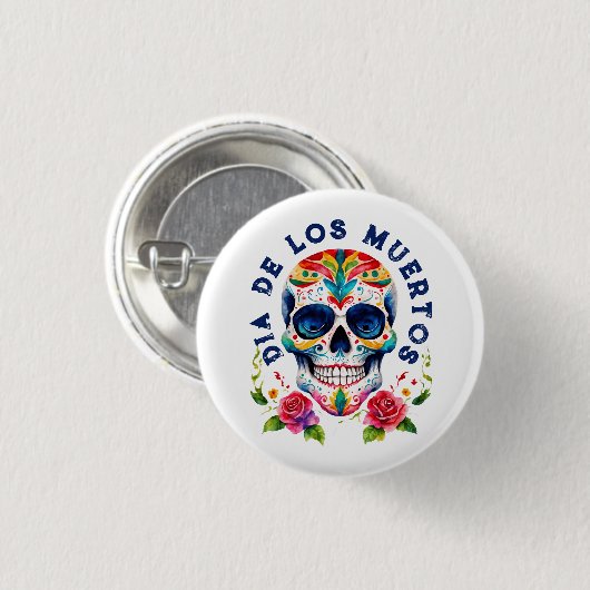 Watercolors Retro Sugar Skull Button (Vorne & Hinten)
