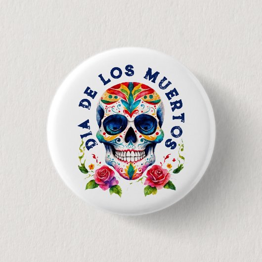 Watercolors Retro Sugar Skull Button (Vorderseite)