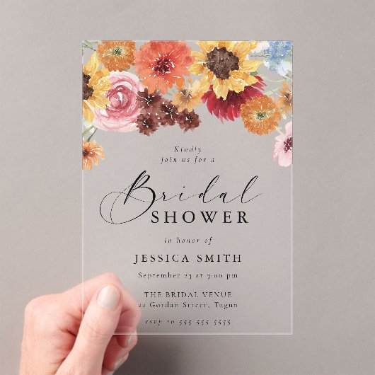 Watercolors Sunflowers Floral Bridal Shower Acryleinladungen (Insitu (Handheld))