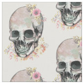Watercolorschädel, der unten Herbst-Blumen Stoff (Nahaufnahme)